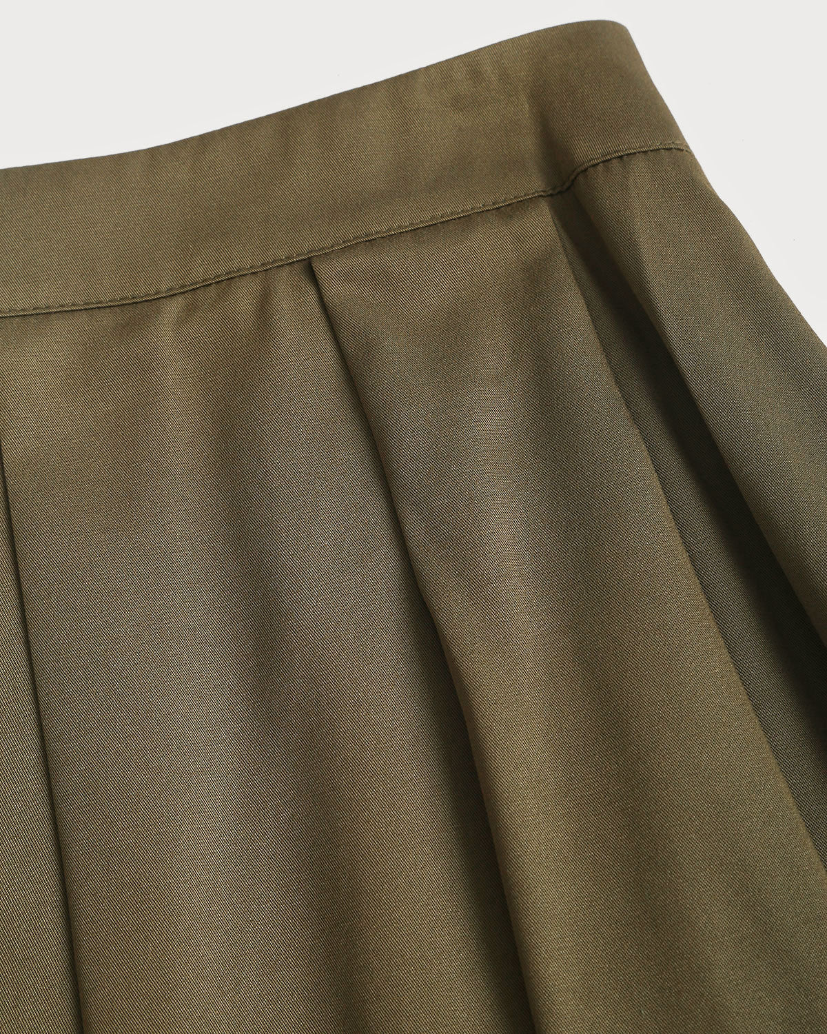 Army Green Pleated A-Line Midi Skirt