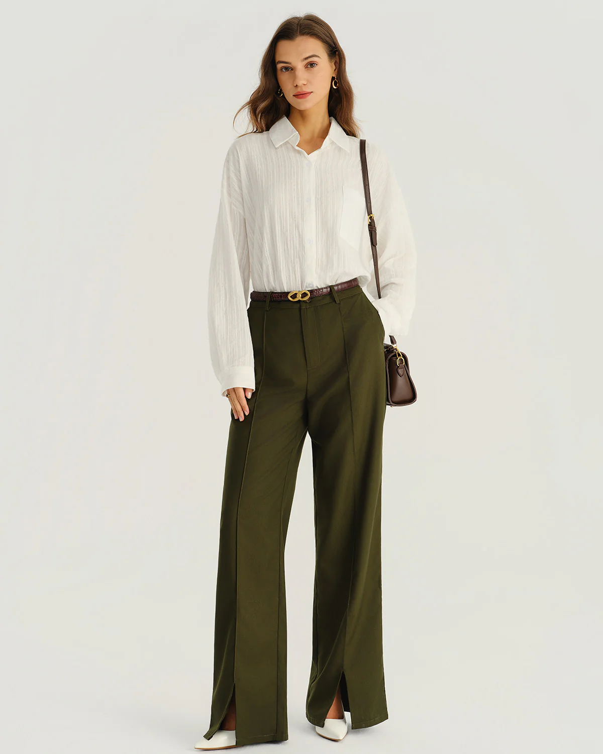 Green Natural Waisted Pocket Straight Pants