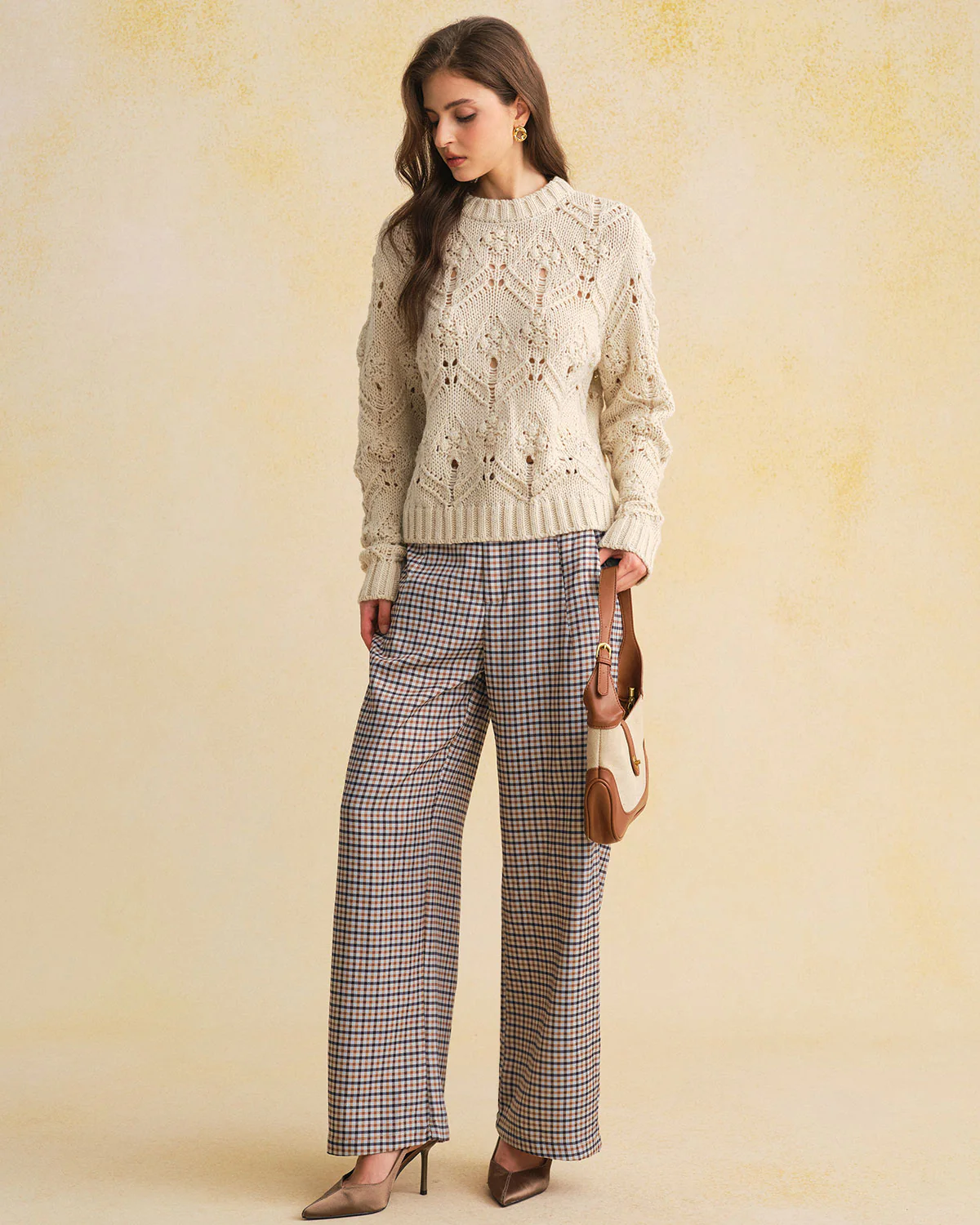 Khaki Plaid Casual Straight Pants