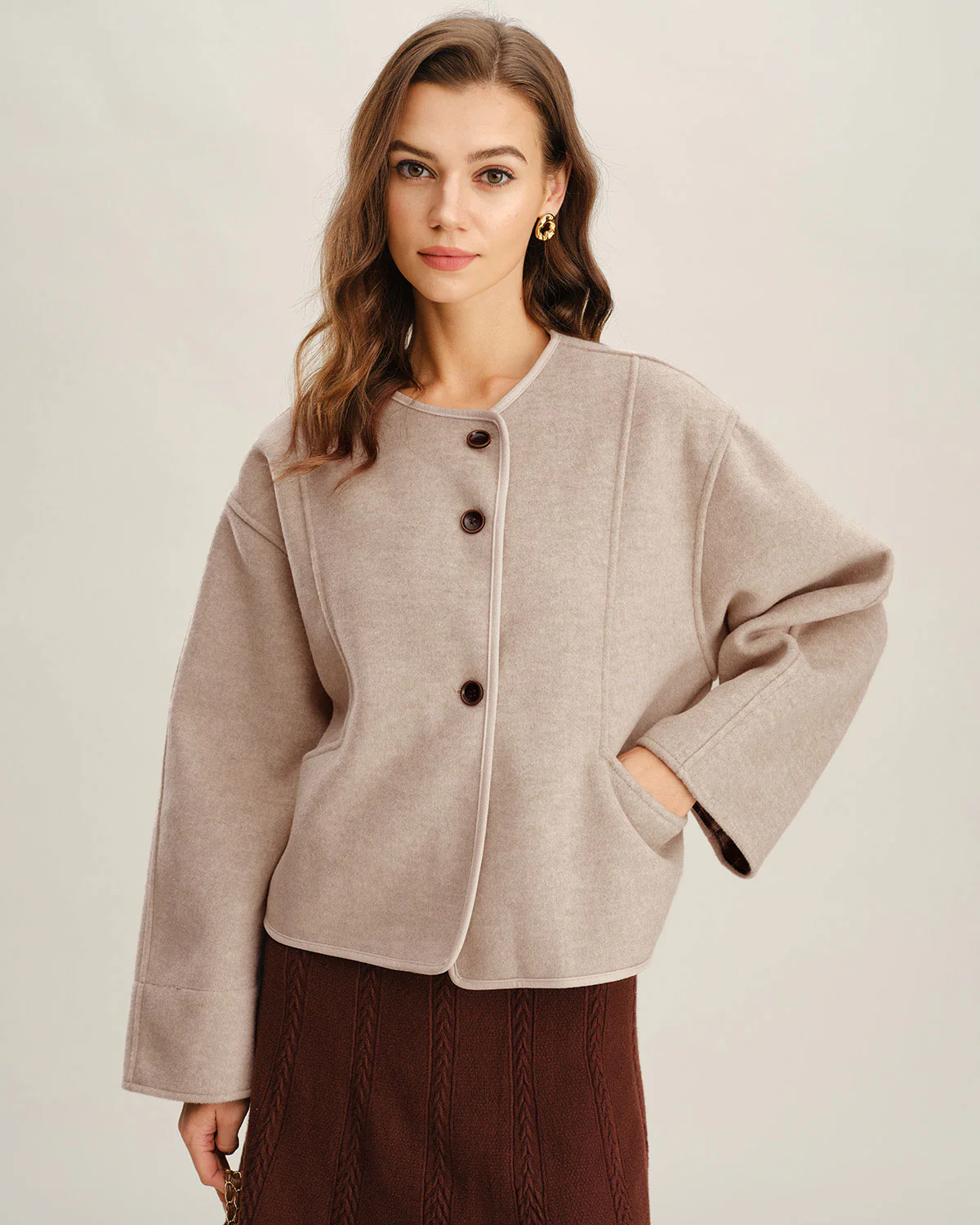 Beige Single Breasted Pocket Jacket