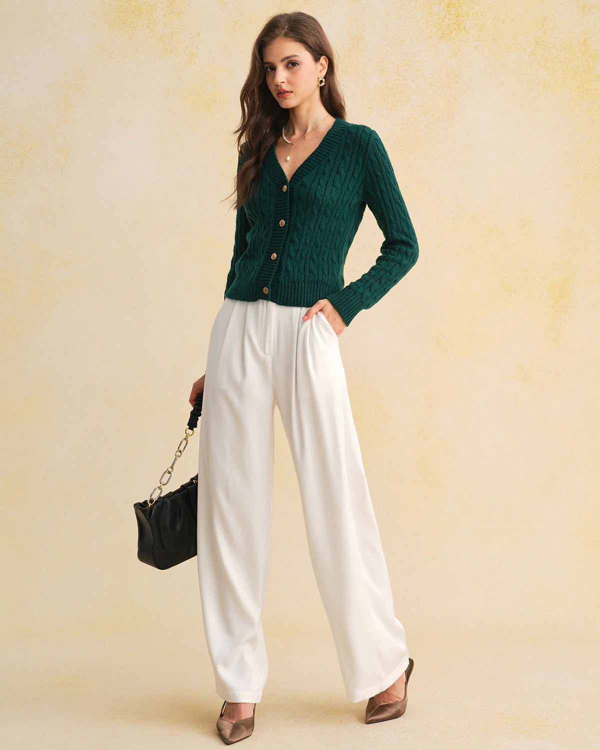 Green Single Breasted Daily Knit Cardigan