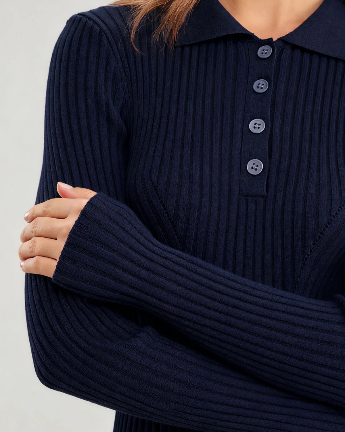 Navy A-Line Button Sweater Dress
