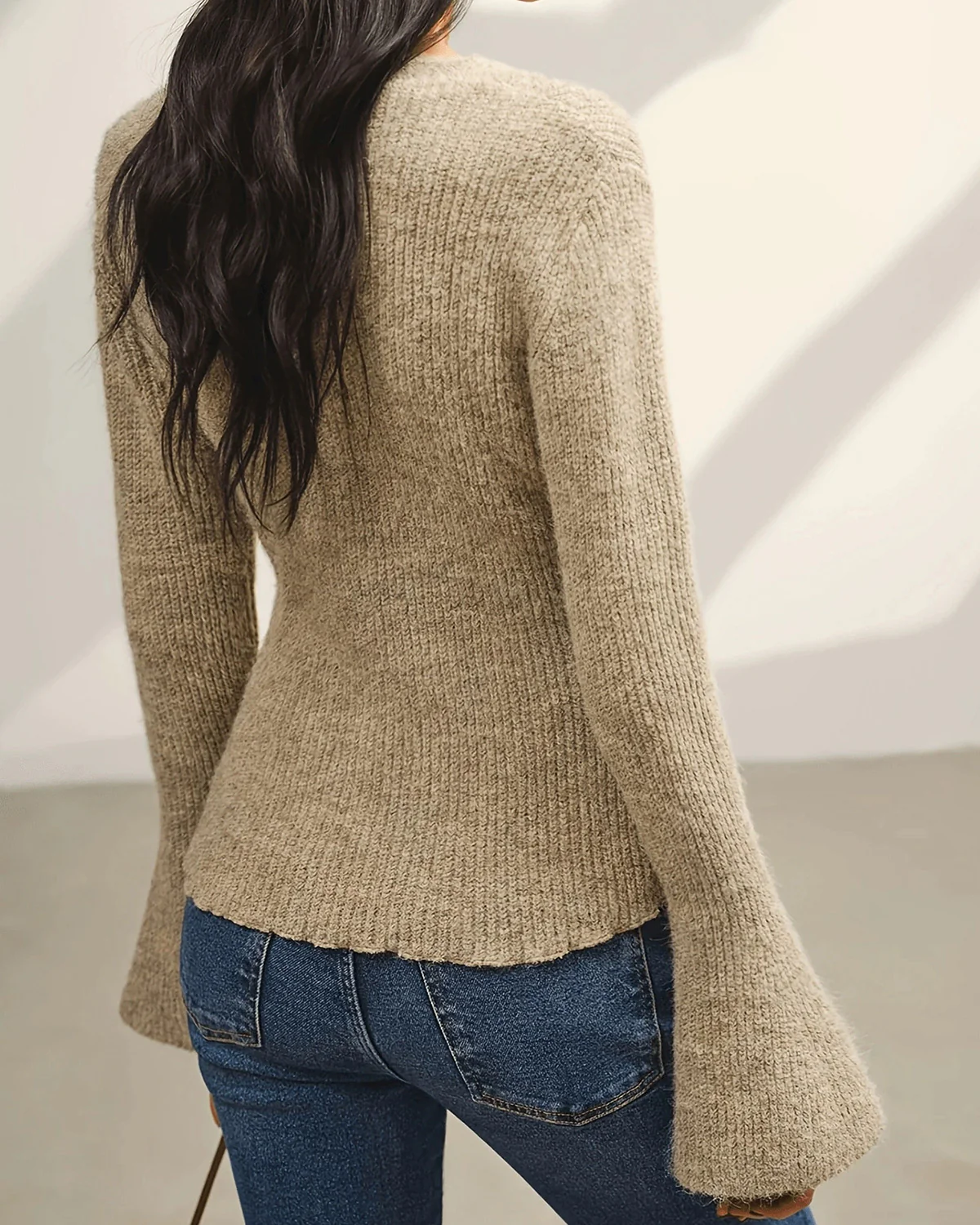 Khaki V Neck Button Knit Cardigan