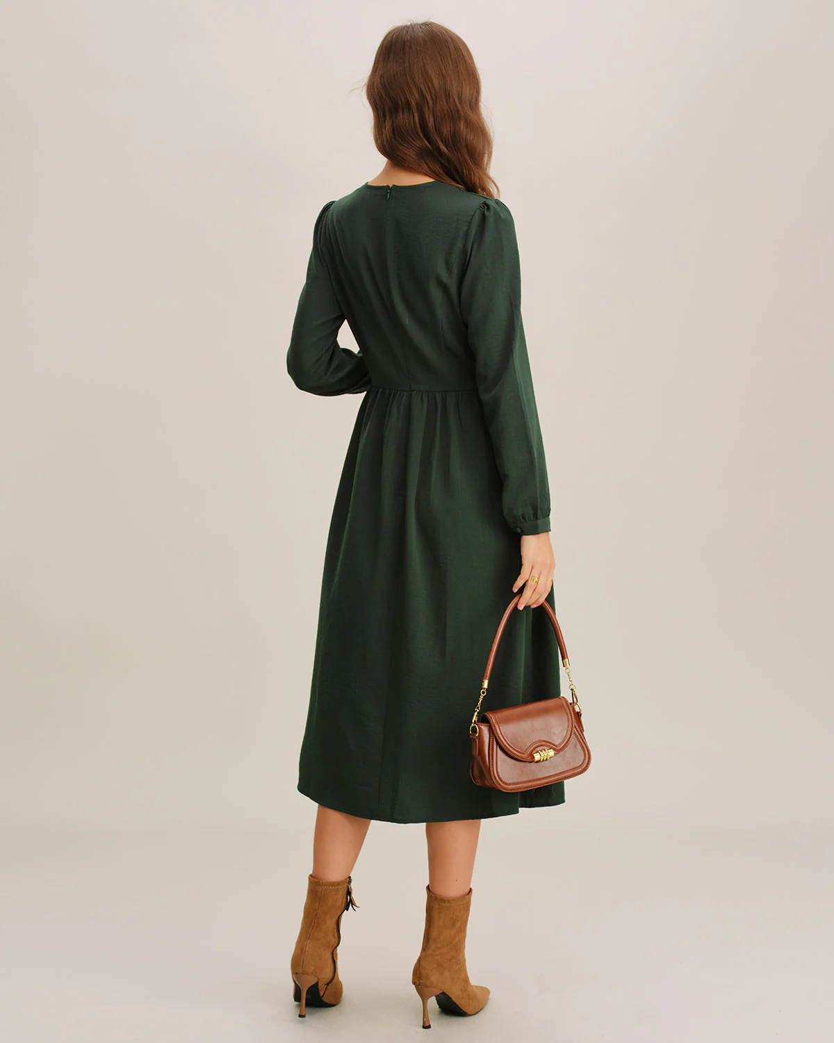 Green A-Line Pleated Midi Dress
