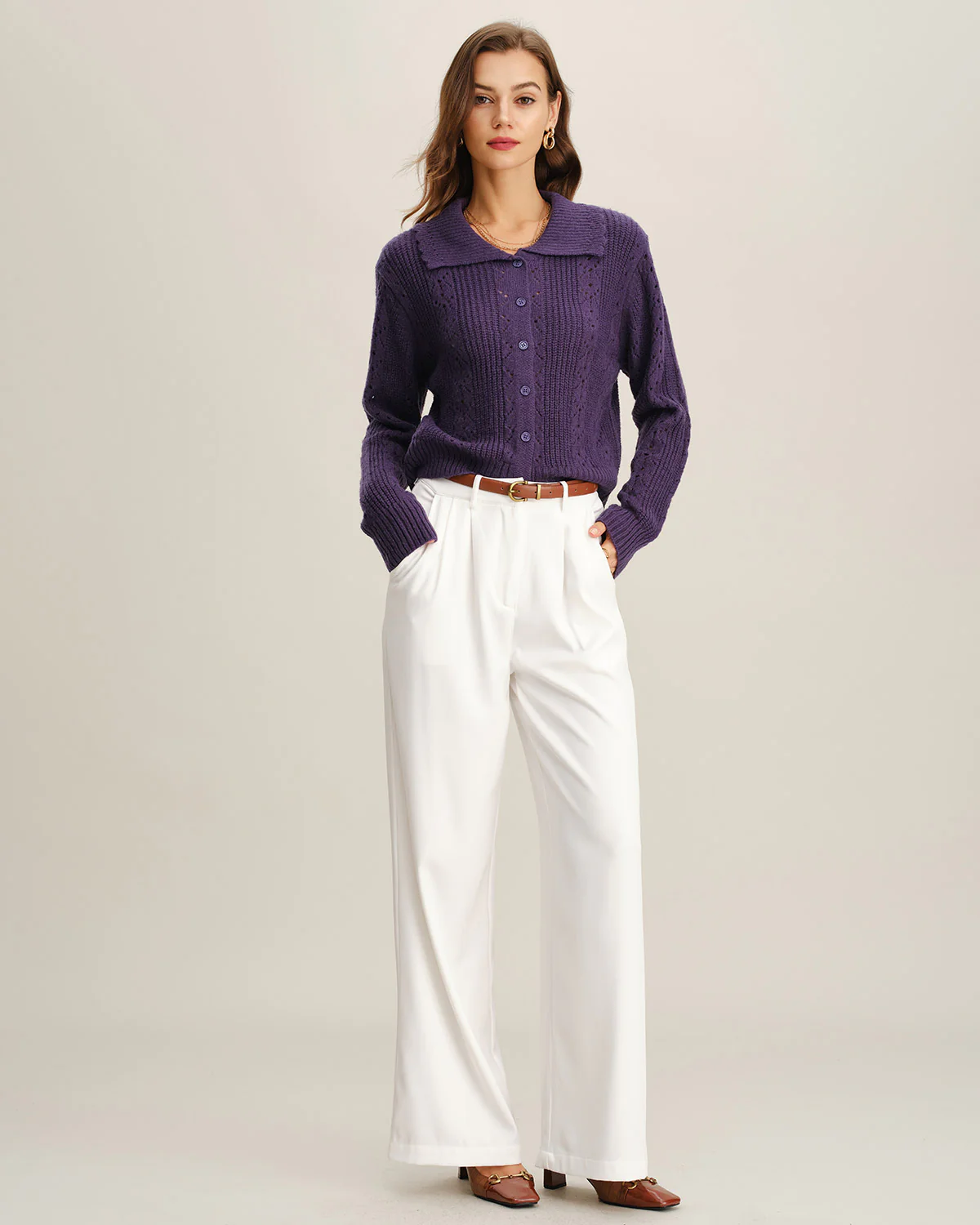 Purple Single Breasted Knit Cardigan