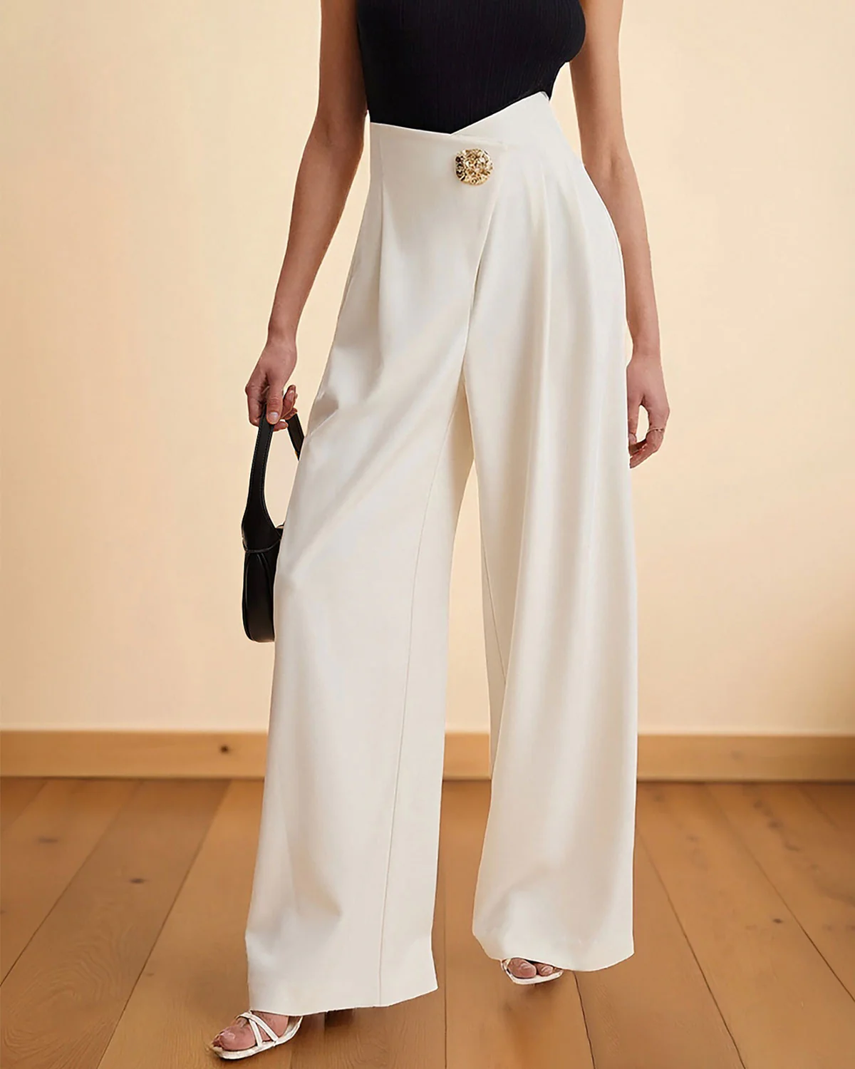 White Natural Waisted Straight Pants