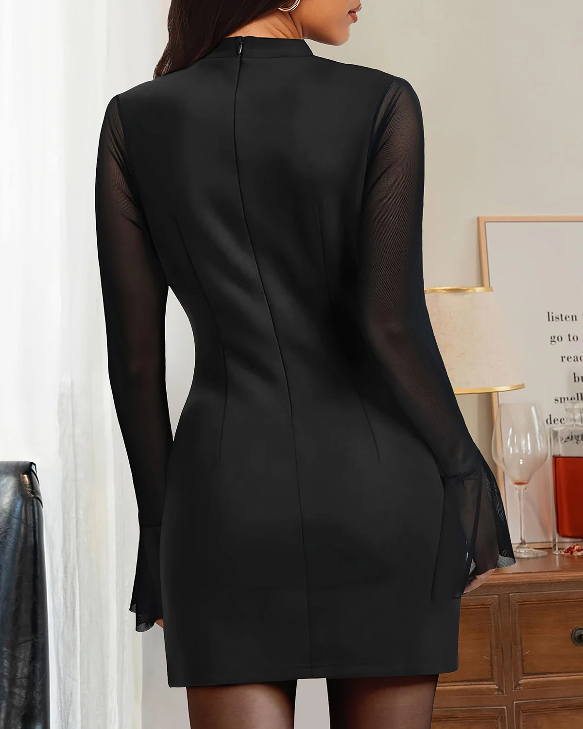 Black See Through Slim Mini Dress