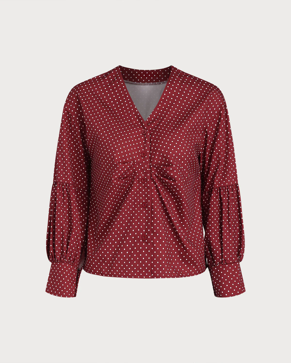 Red V Neck Polka Dot Blouse