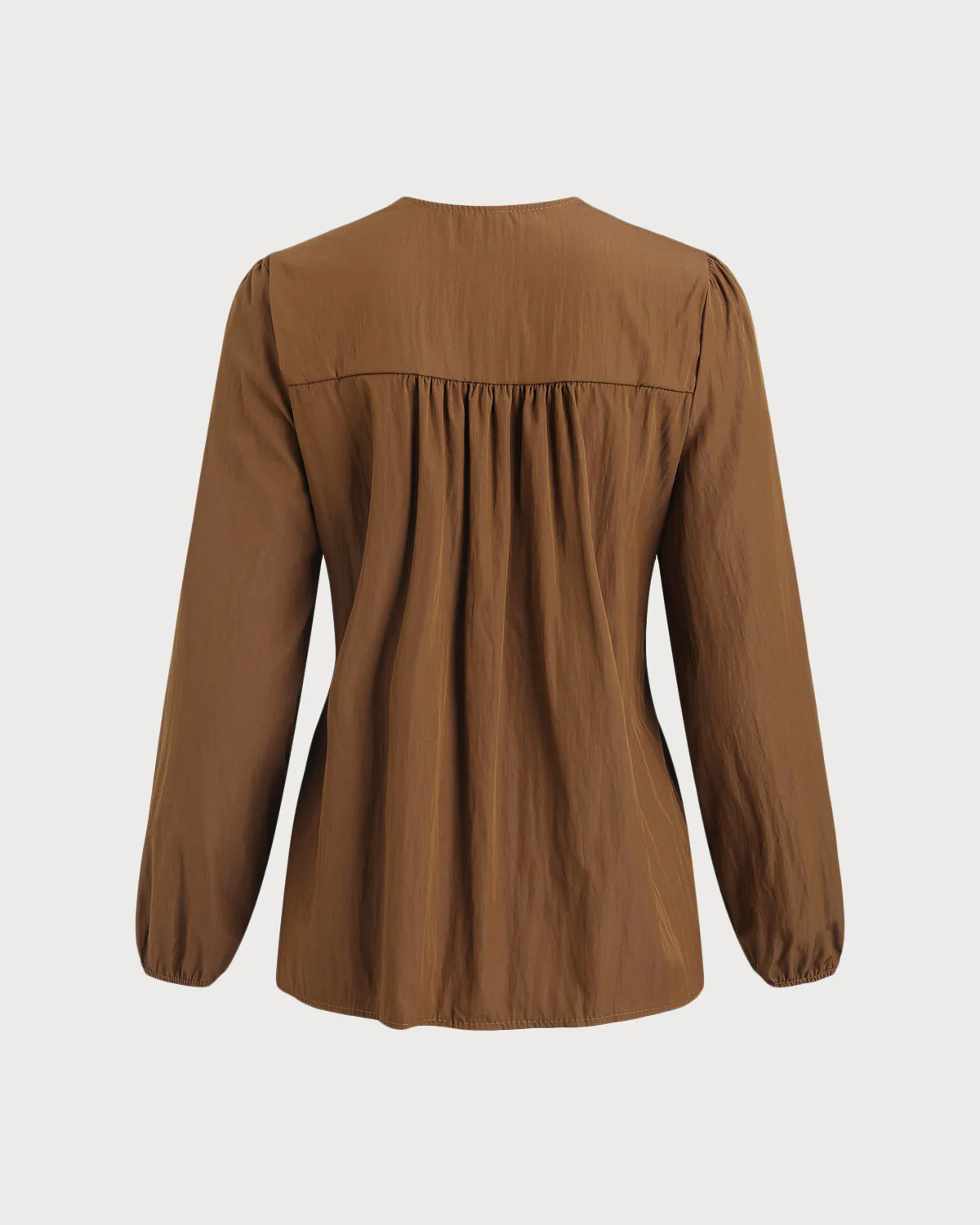 Brown Lantern Sleeve Shirred Shirt
