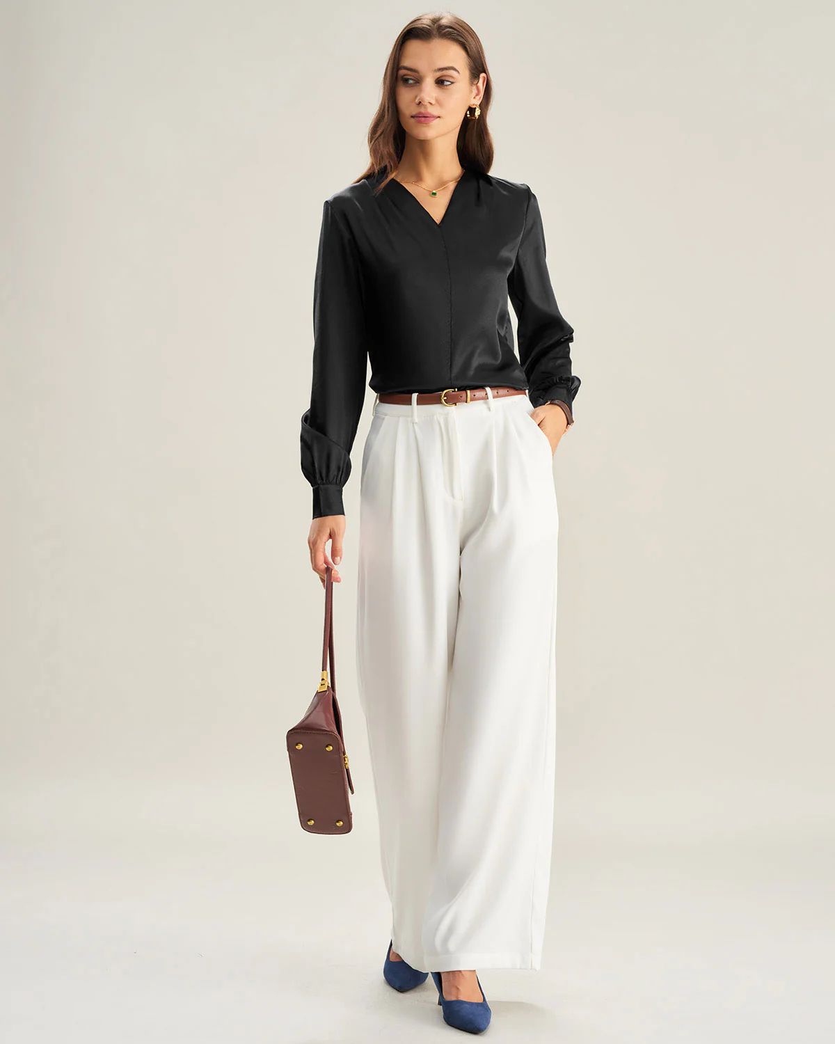 Black Satin V Neck Shirt