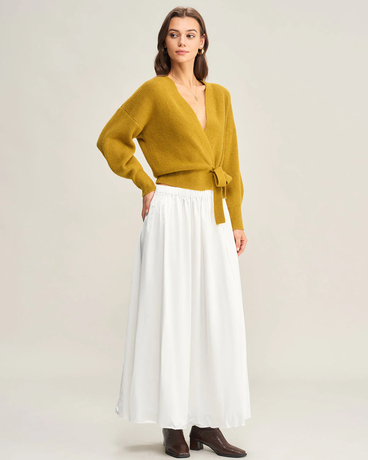 Ginger V Neck Drawstring Knit Cardigan