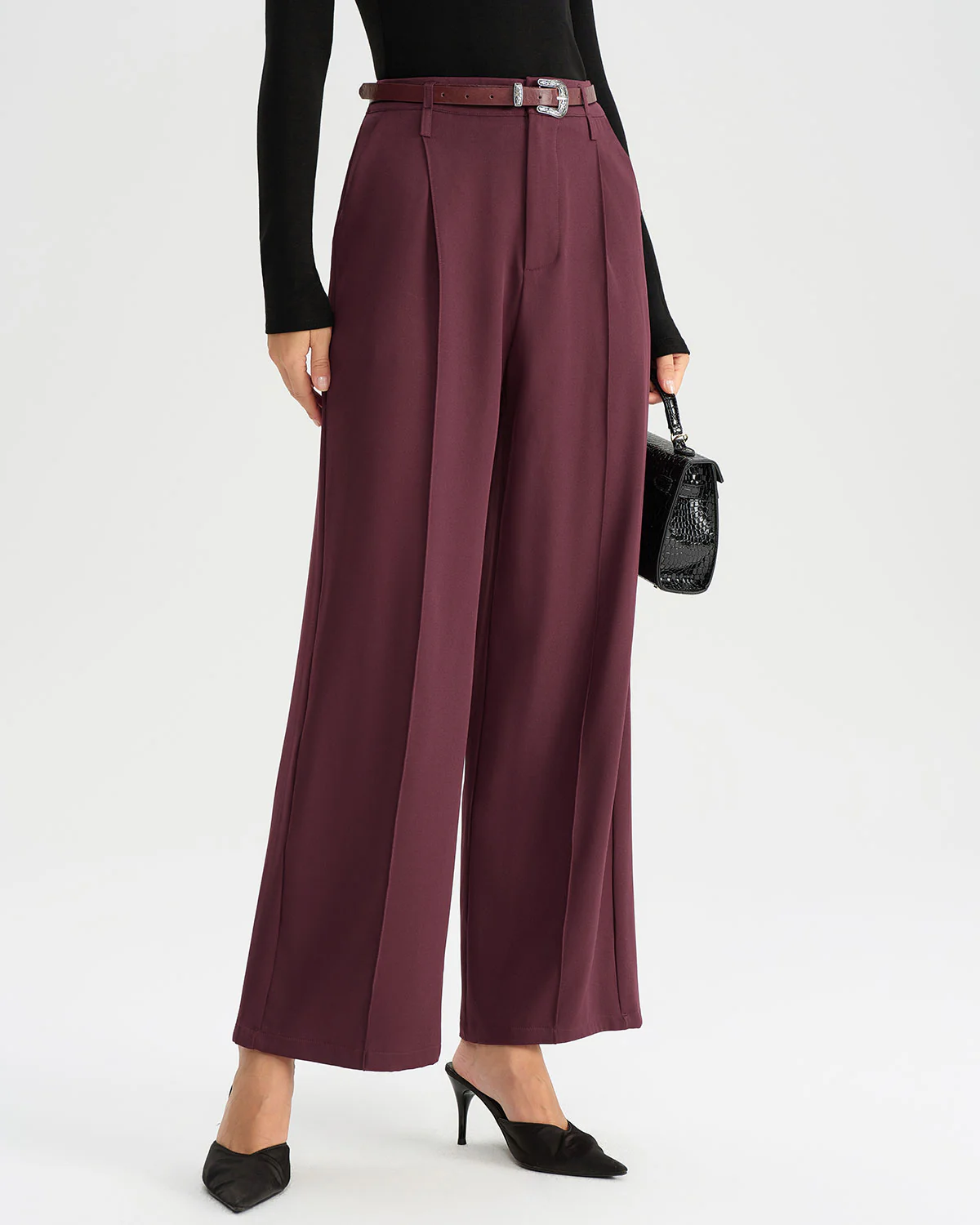 Wine Red Natural Waisted Casual Pants