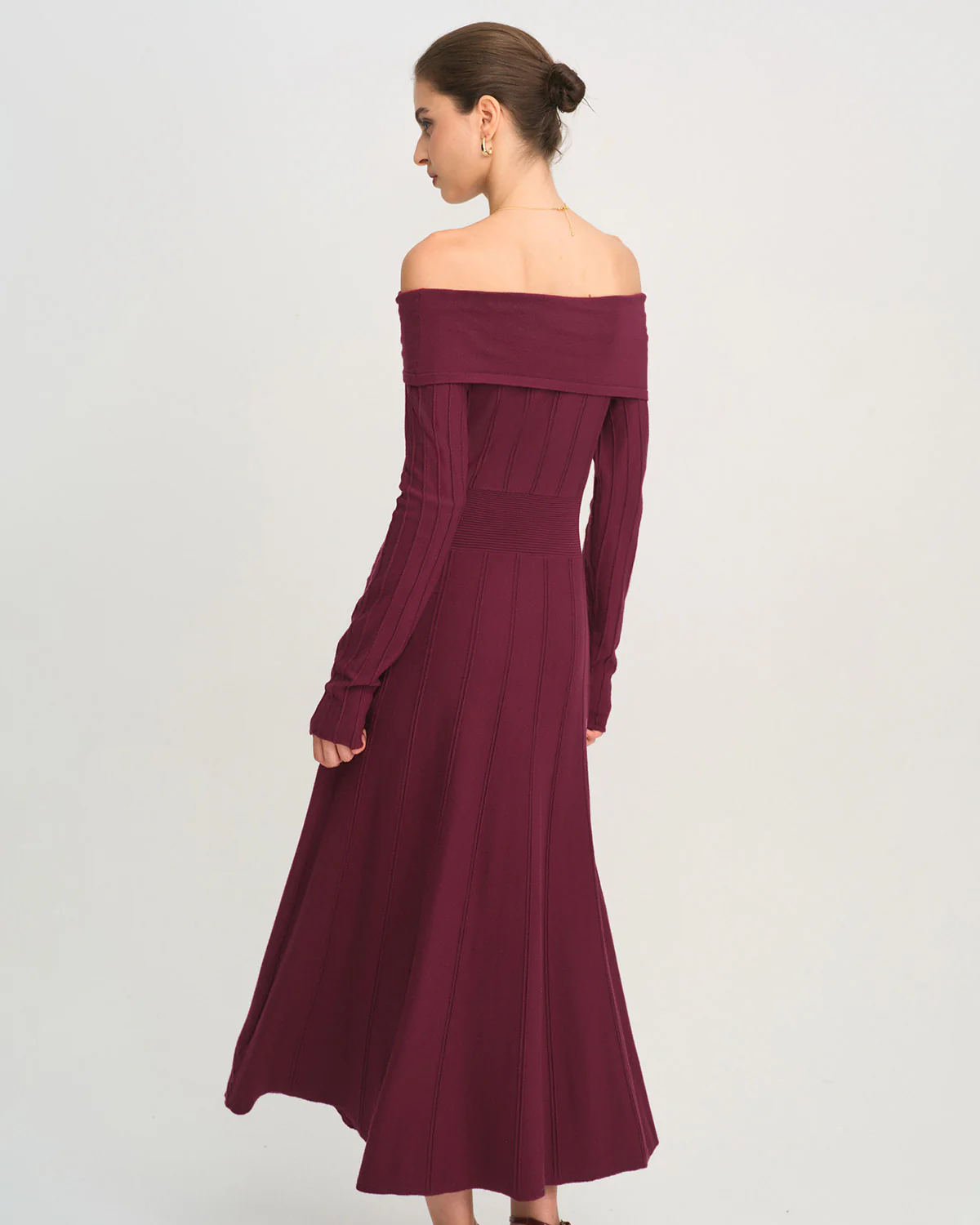 Wine Red Off The Shoulder Sweater Dress