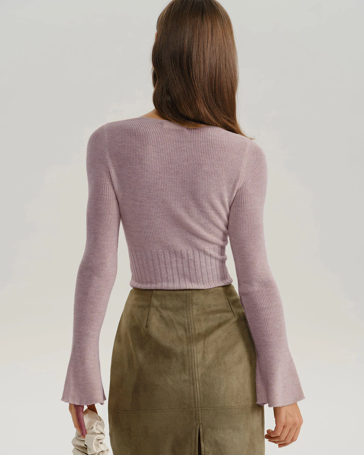 Purple Bell Sleeve Casual Knit Tee