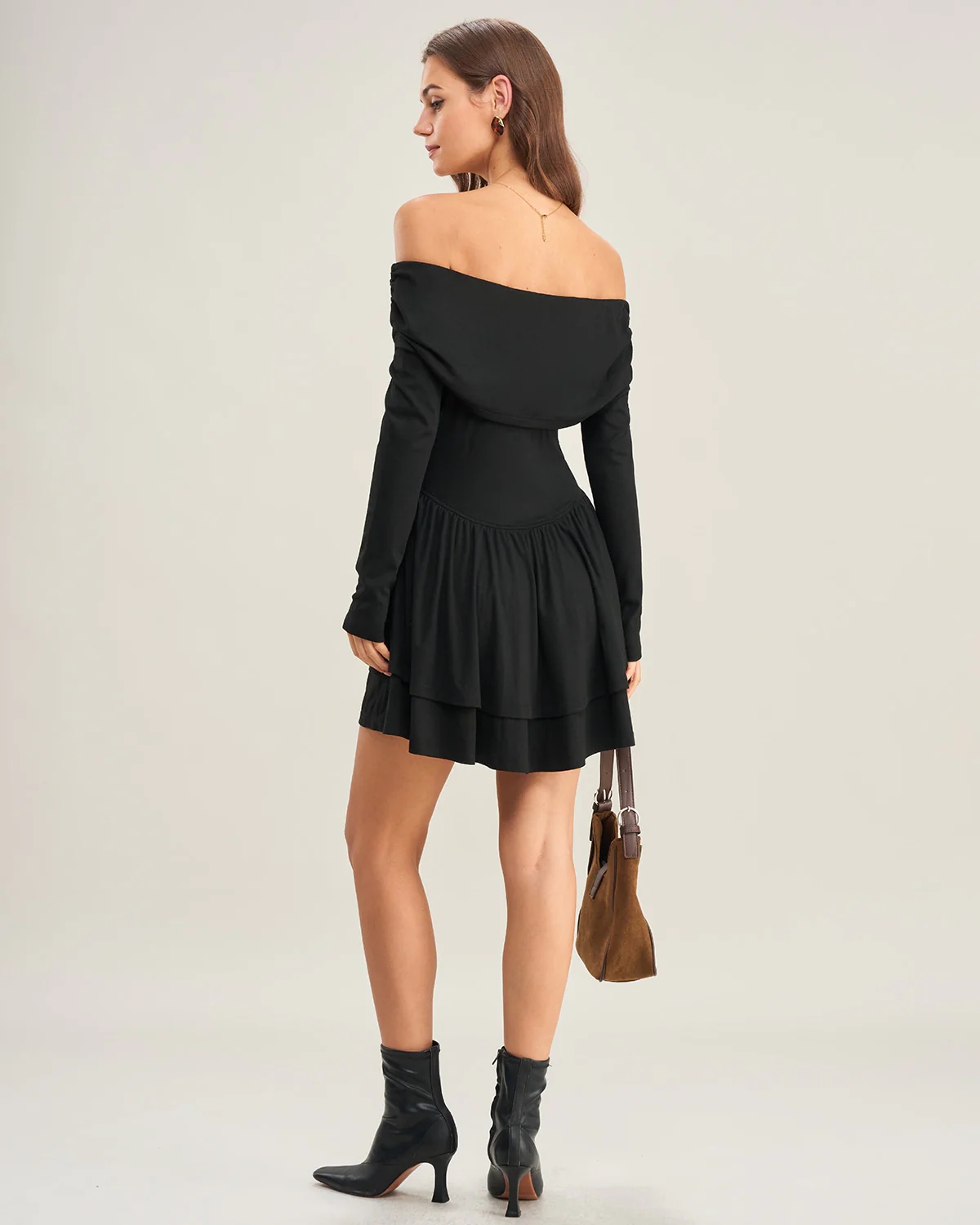 Black A-Line Off The Shoulder Mini Dress