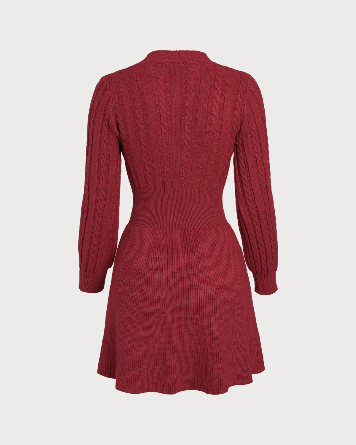 Wine Red Round Neck A-Line Sweater Dress