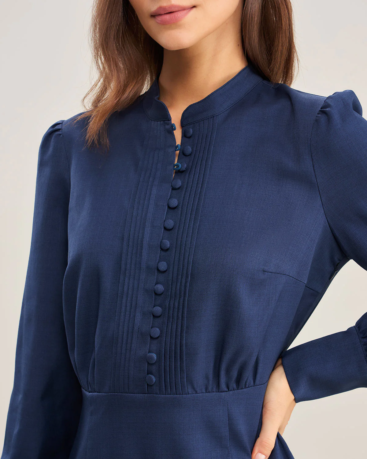 Blue A-Line Pleated Mini Dress