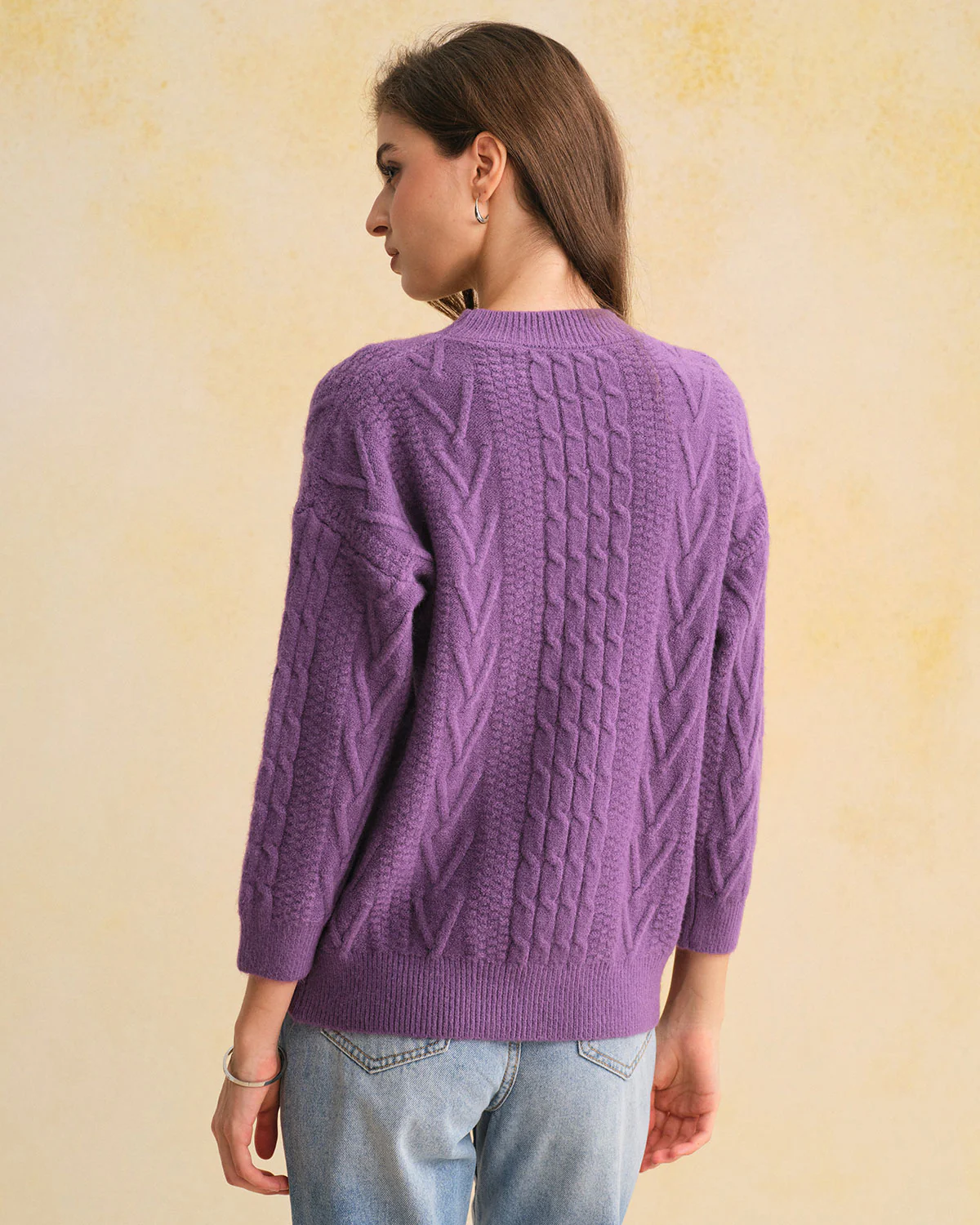 Purple Round Neck Loose Sweater