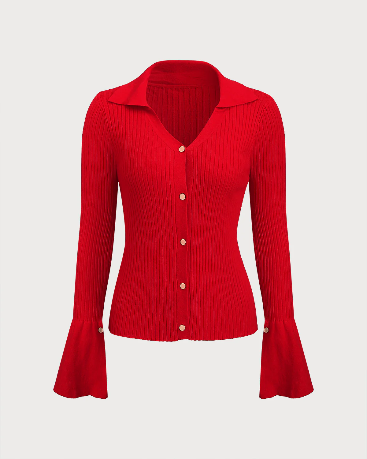 Red V Neck Slim Casual Knit Cardigan