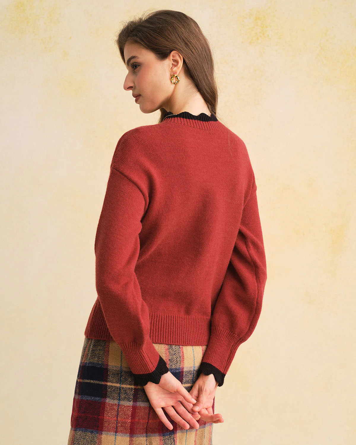 Wine Red  Contrasting Loose Sweater