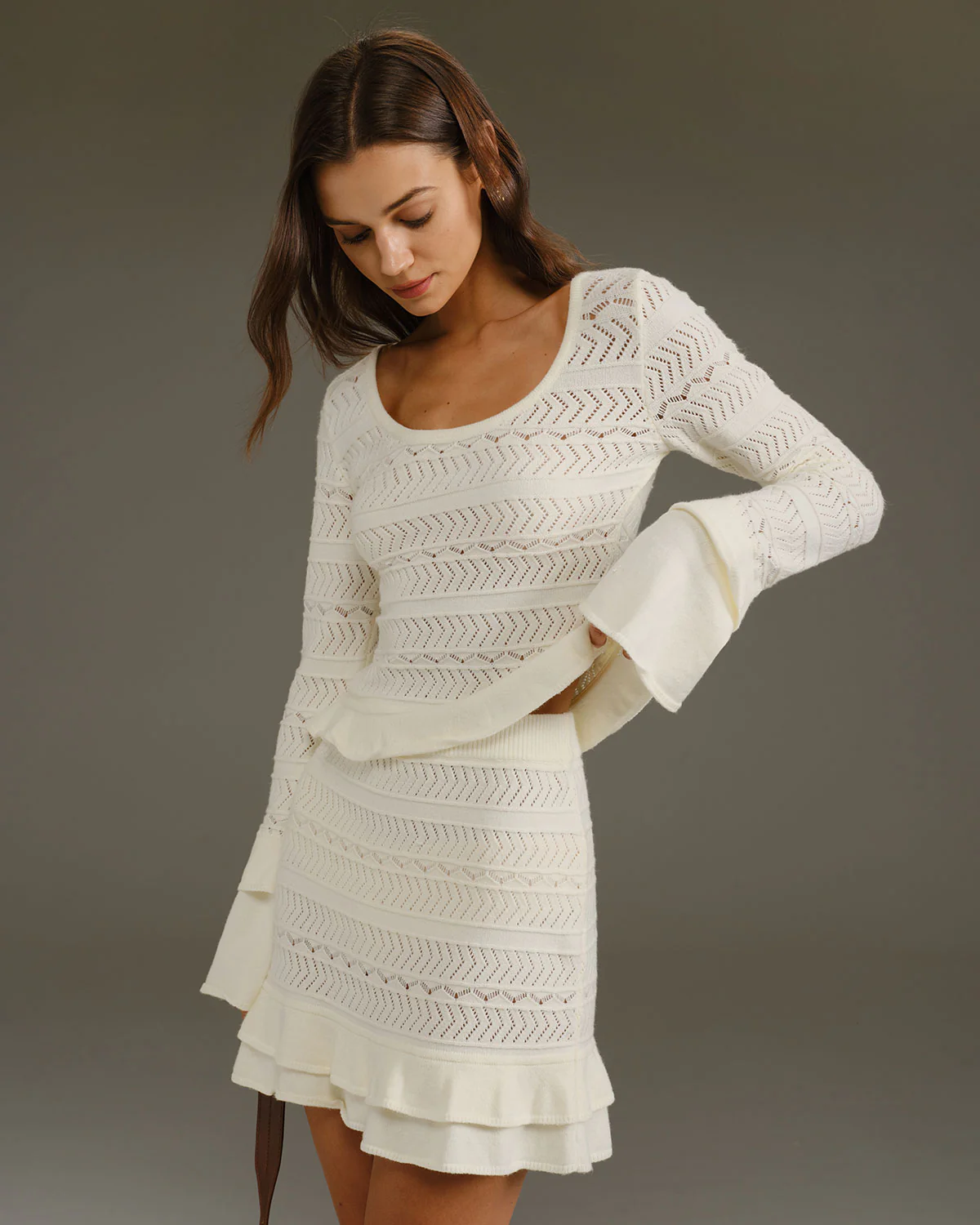 Beige High Waisted Knit Mini Skirt