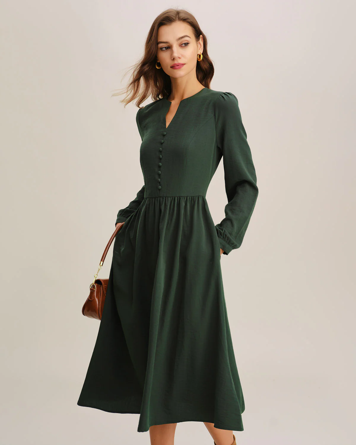 Green A-Line Pleated Midi Dress