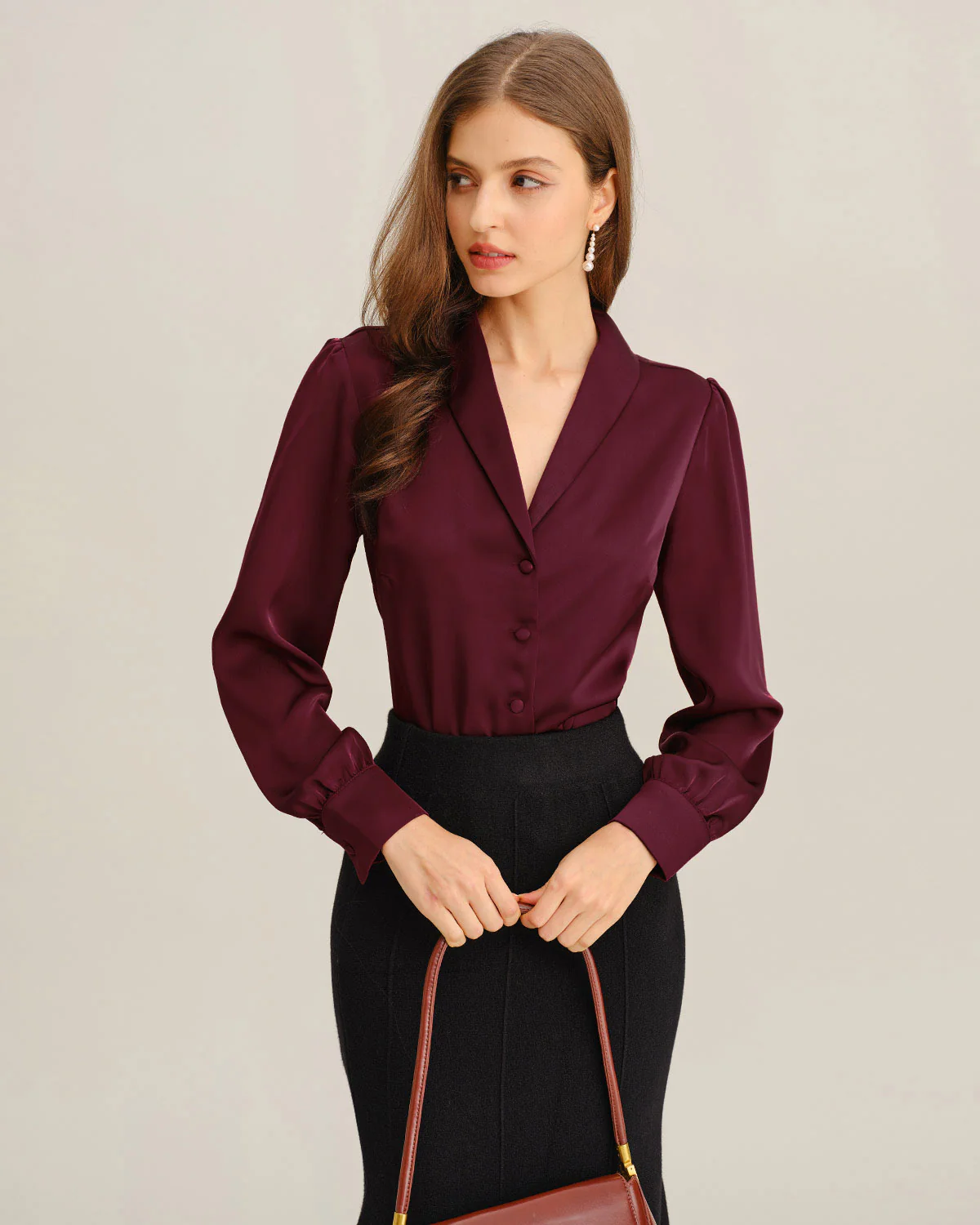 Wine Red Satin Button Shirt