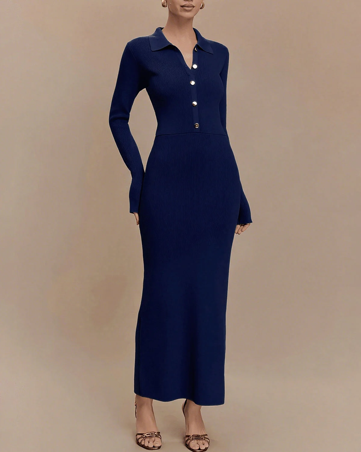 Blue A-Line Button Sweater Dress