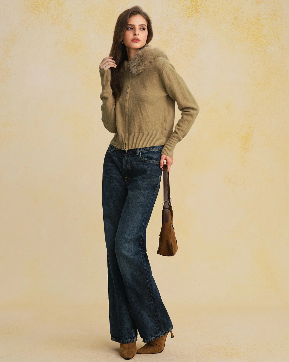 Khaki Hooded Knit Cardigan