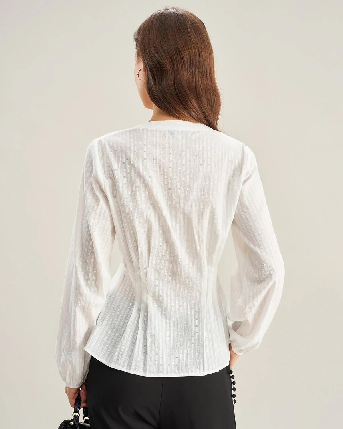 Beige Ruched Lantern Sleeve Shirt