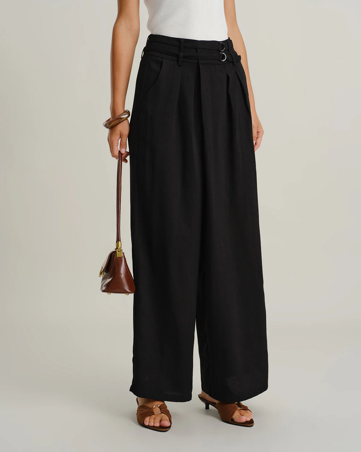 Black Ruched Straight Pants