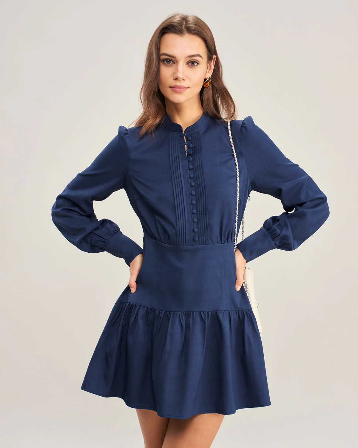 Blue A-Line Pleated Mini Dress