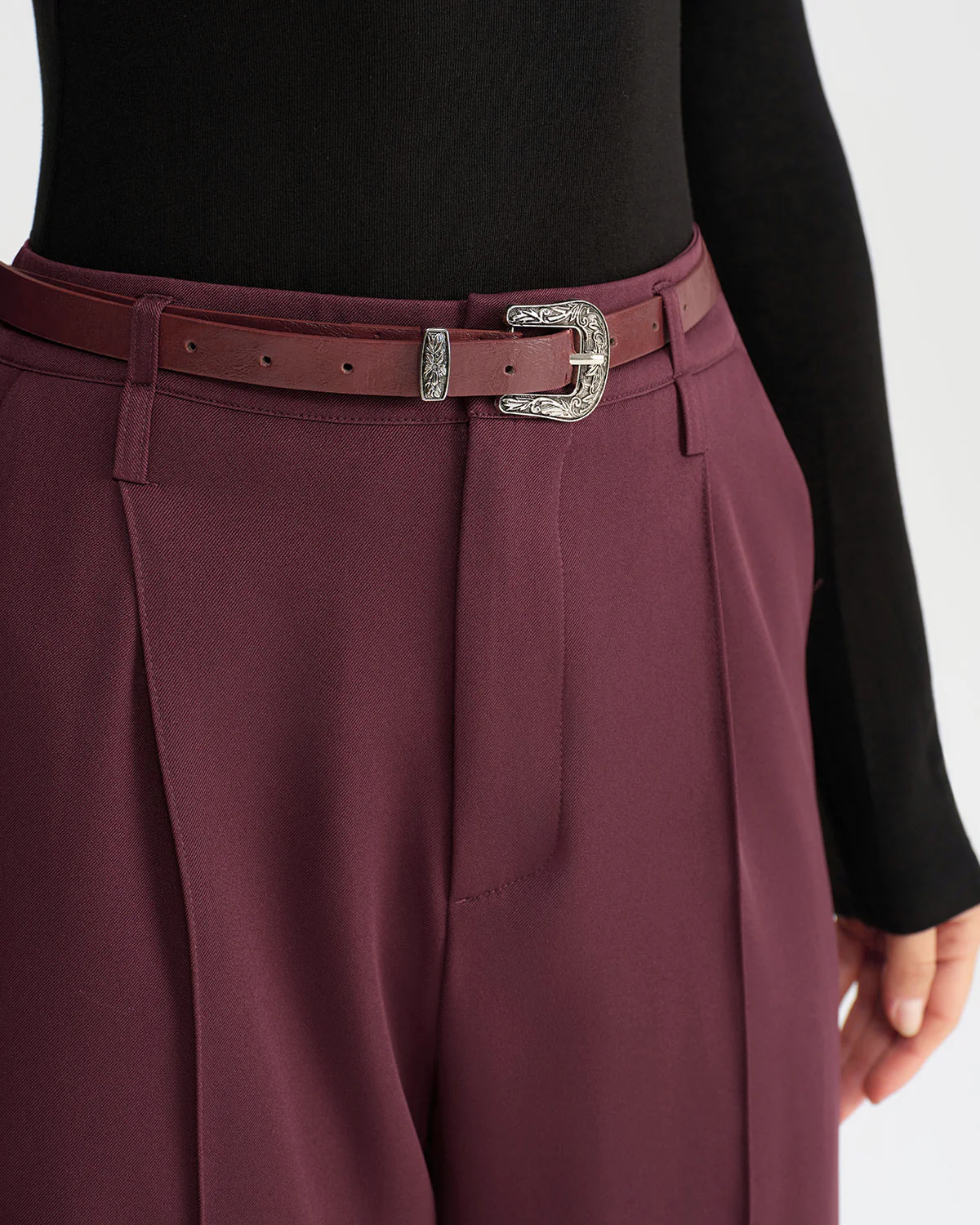 Wine Red Natural Waisted Casual Pants