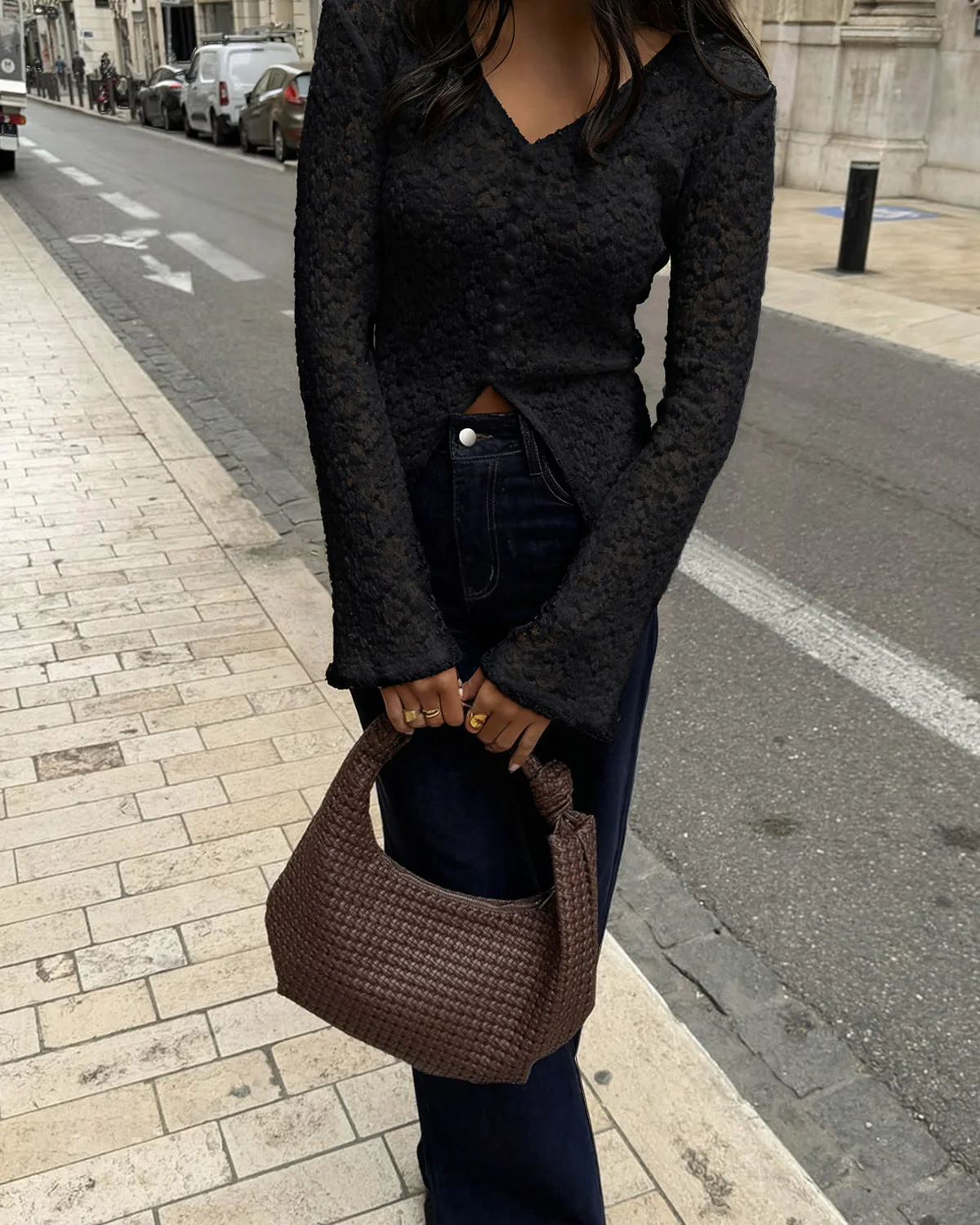 Black See Through V Neck Casual Tee