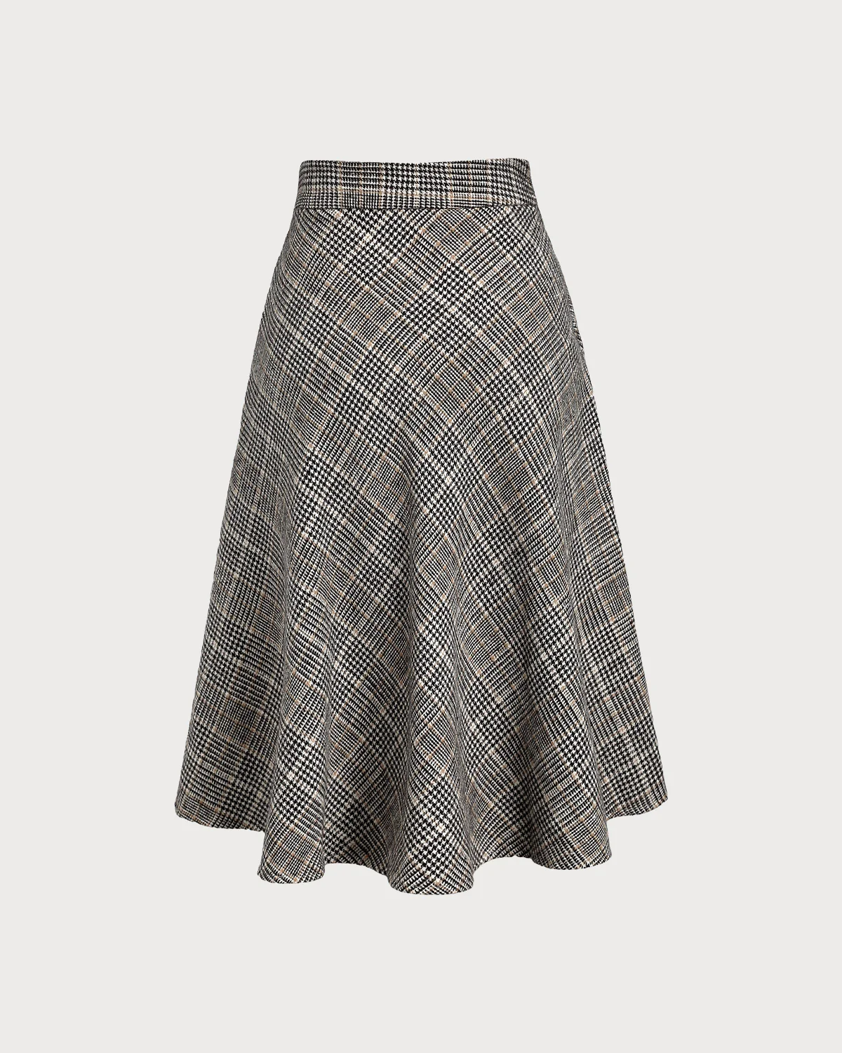 Coffee Plaid A-Line Midi Skirt