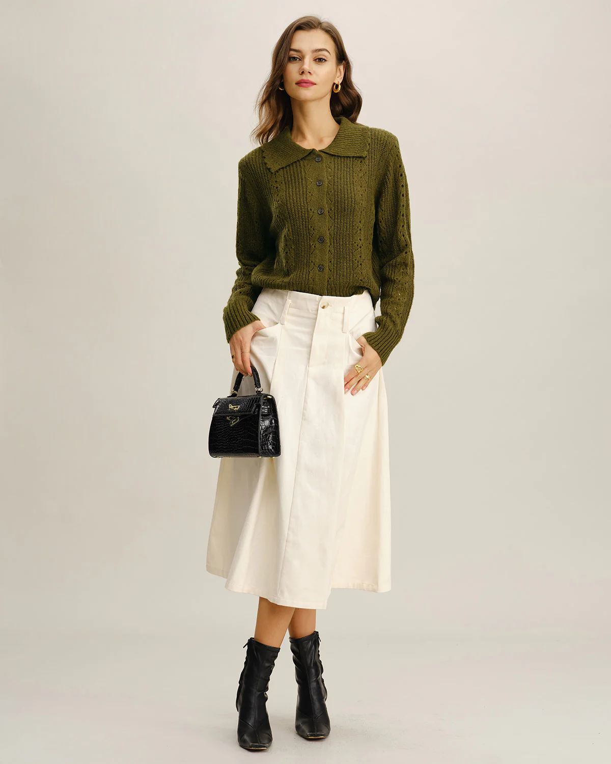 Green Single Breasted Knit Cardigan