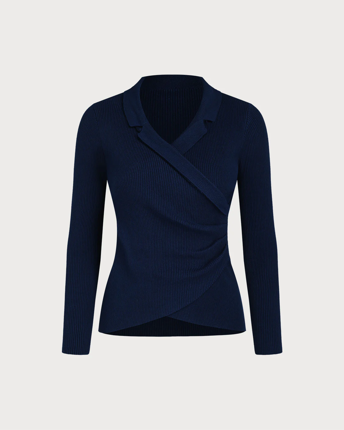 Blue V Neck Ruched Knit Cardigan