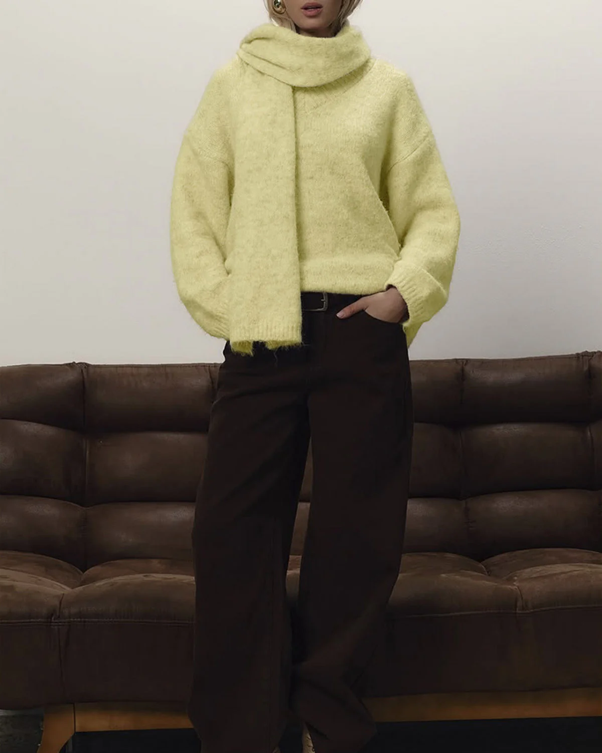 Yellow V Neck Loose Sweater