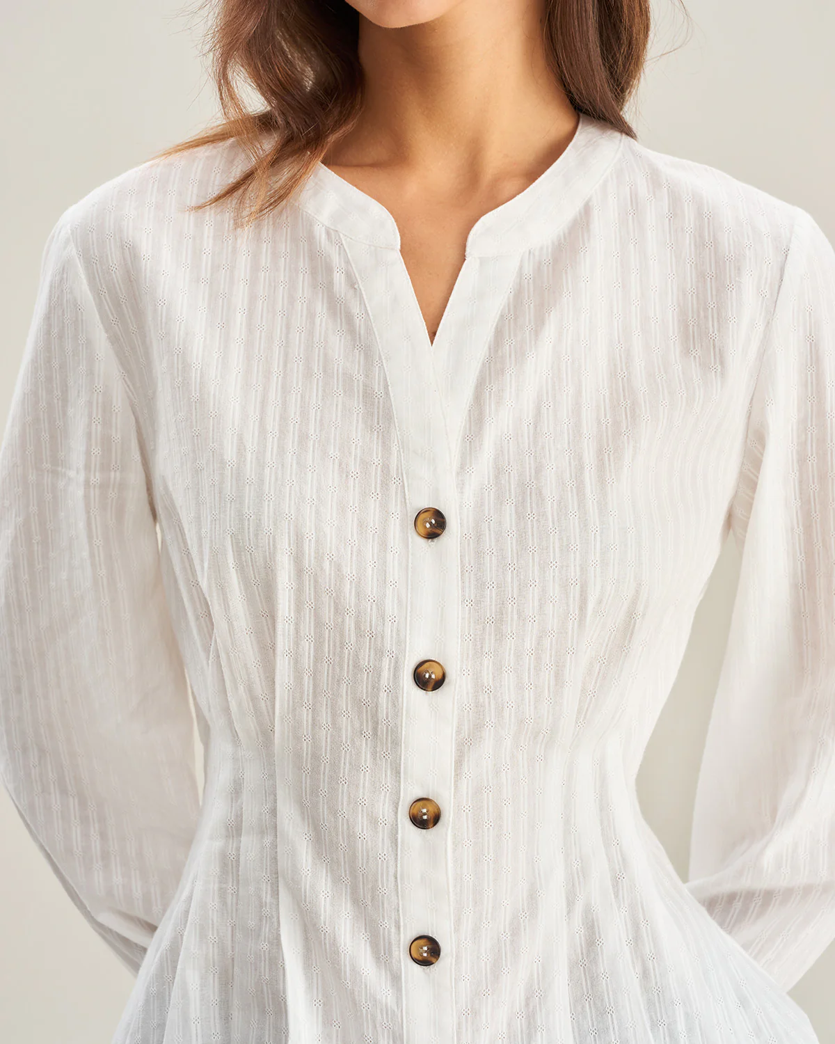 Beige Ruched Lantern Sleeve Shirt
