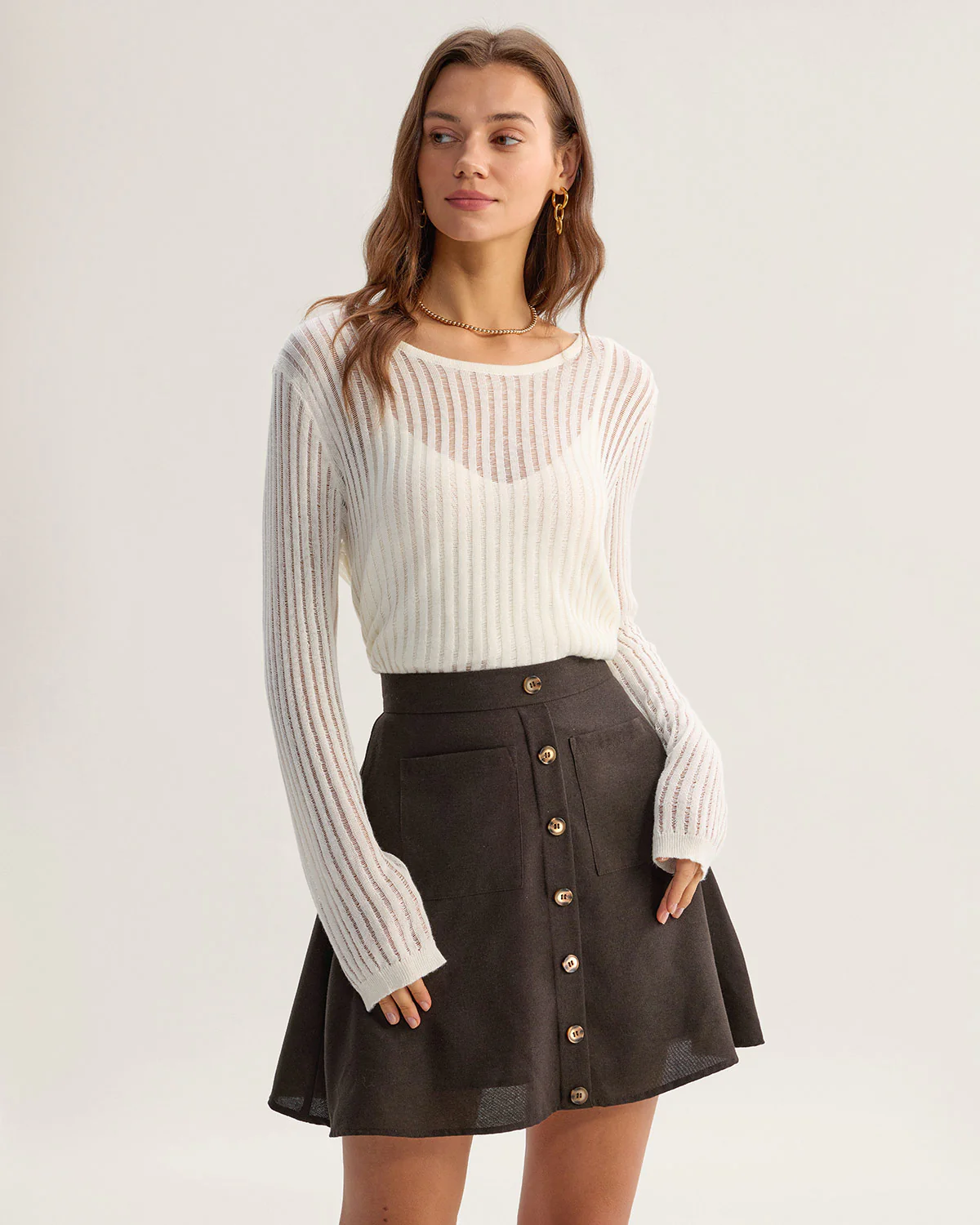 Beige Textured Pullover Two-Piece Set