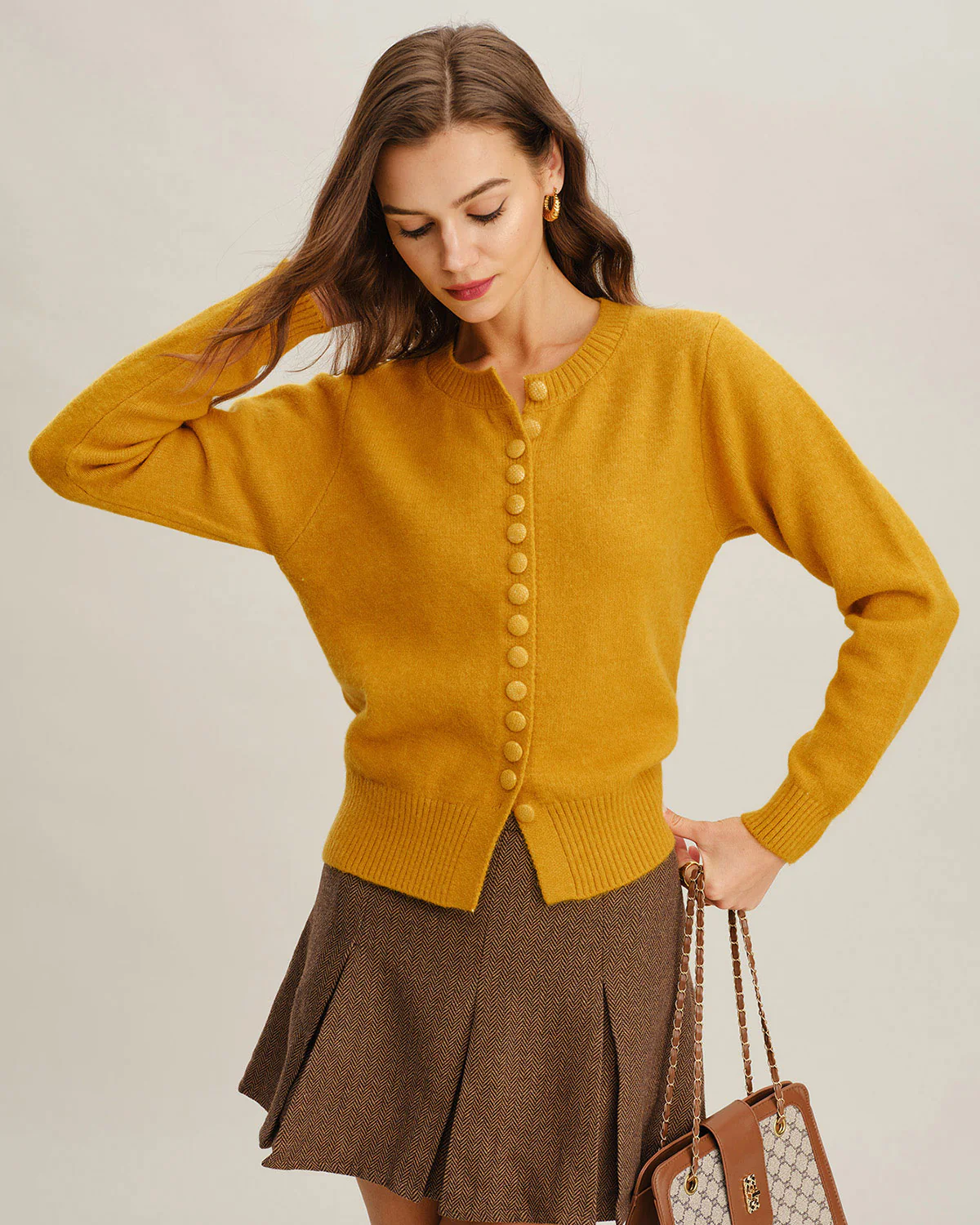 Yellow Single Breasted Knit Cardigan