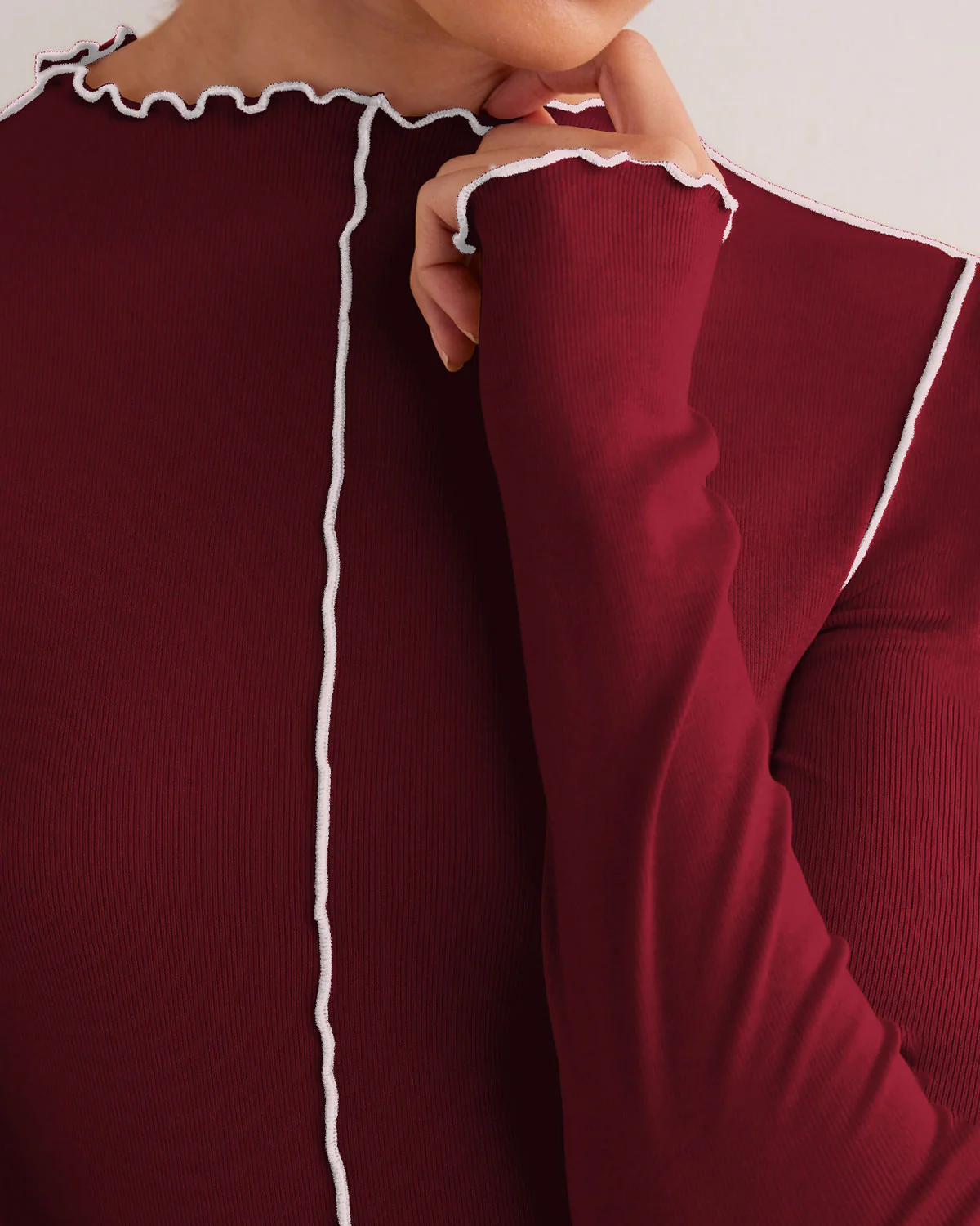 Wine Red Slim Contrasting Tee