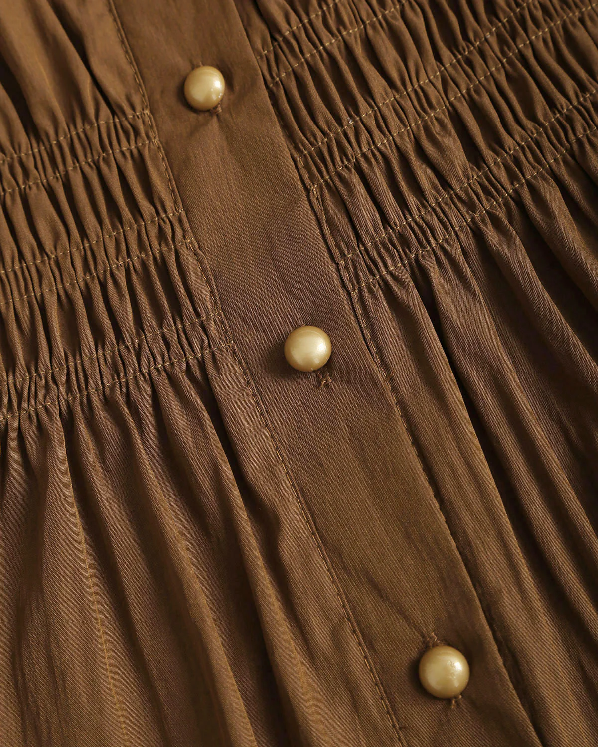 Brown Lantern Sleeve Shirred Shirt