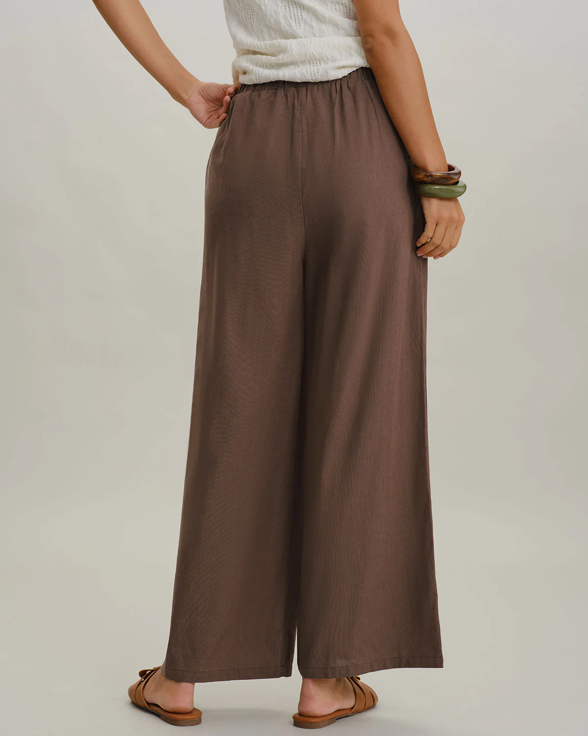 Coffee Elastic Waist Wide Leg Pants
