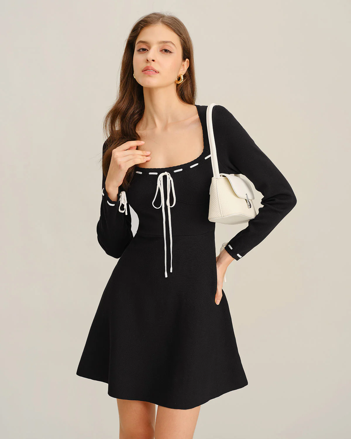 Black Contrasting A-Line Sweater Dress