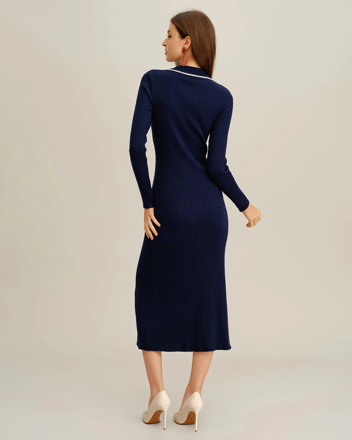 Blue Contrasting Button Sweater Dress