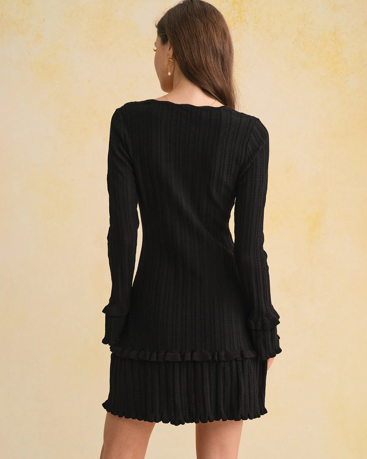 Black Bell Sleeve Ruffle Sweater Dress