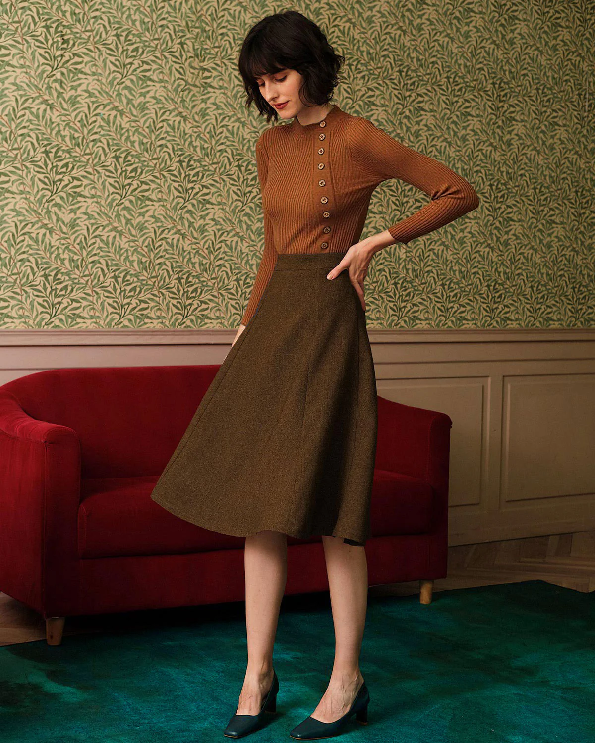 Caramel Mock Neck Ribbed Knit Tee