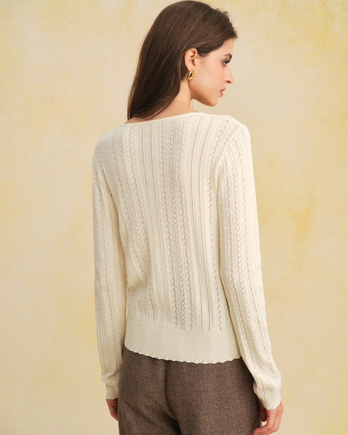 Beige V Neck Slim Knit Cardigan