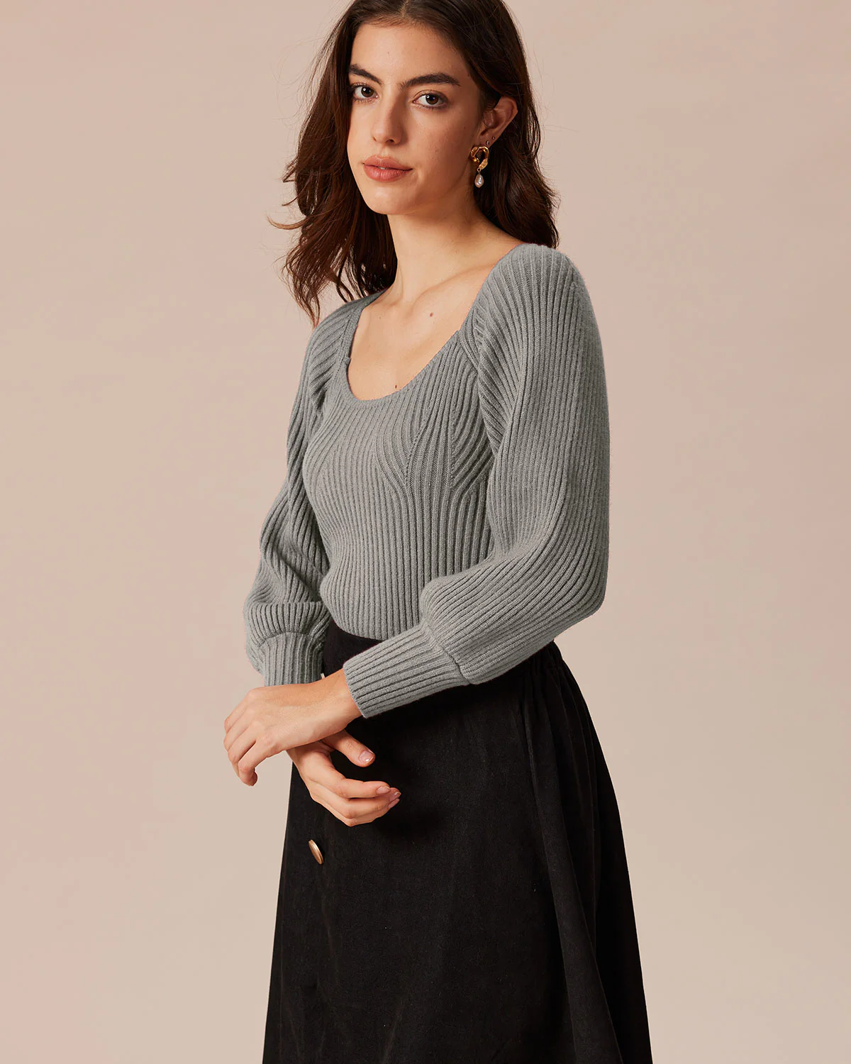 Grey U Neck Sweater